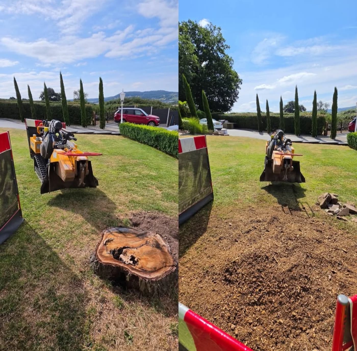 Garden stump before and ground area after removal